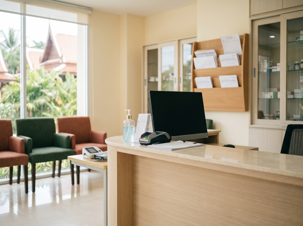 Reception desk at a walk-in medical clinic on Koh Phi Phi
