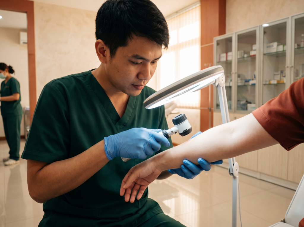Skin assessment at a clinic on Koh Phi Phi