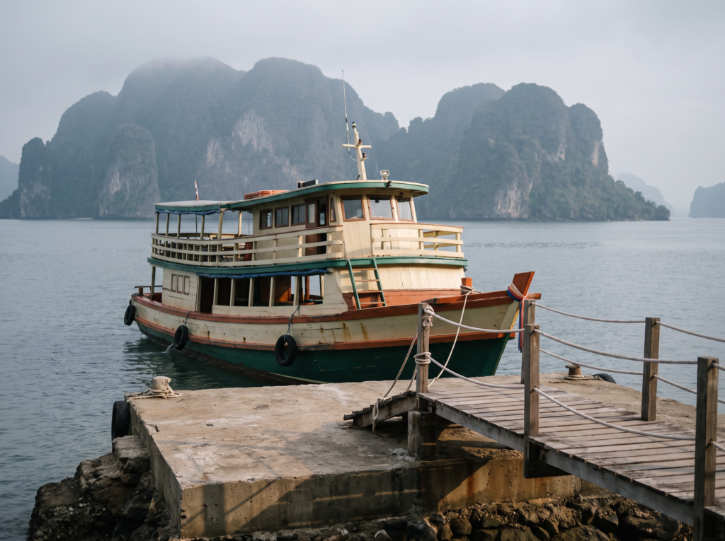 Passenger ferry at the pier on Koh Phi Phi used for hospital transfers