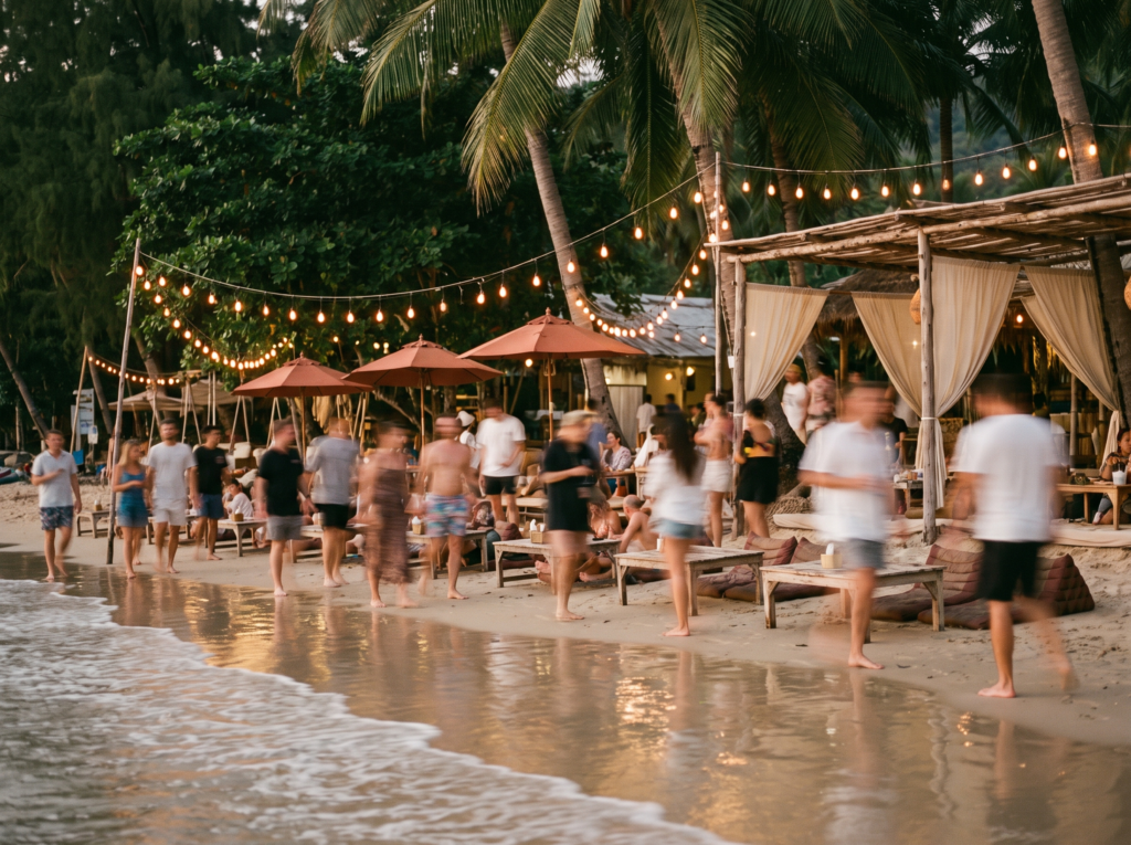 Beach bars on Koh Phi Phi at night