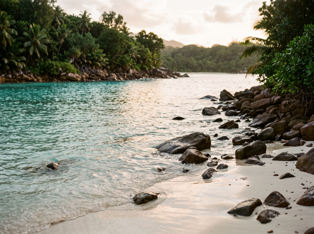 Shoreline on Koh Phi Phi where jellyfish and urchin stings happen