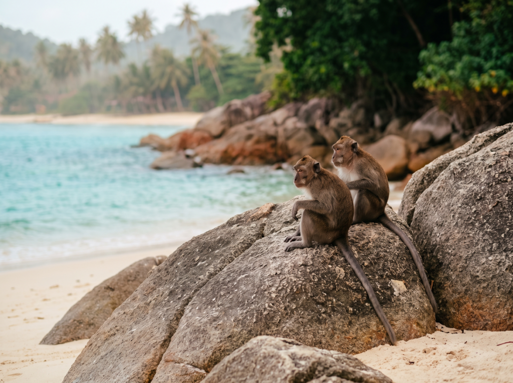 Macaques at Monkey Beach on Koh Phi Phi, a common source of bites